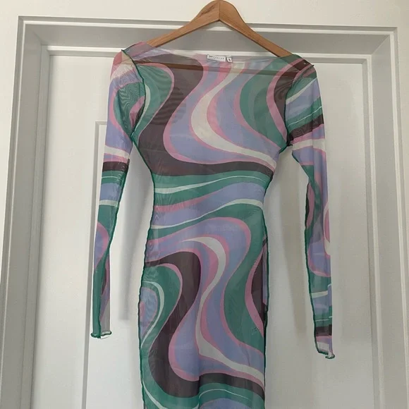 knee length dresses for ladies Swirl Print Mesh Tie Dress Small / Knee Length main image 1